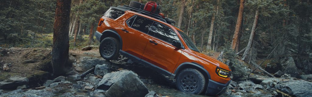 2025 Honda Passport in dense forest showing off-road-ready features.